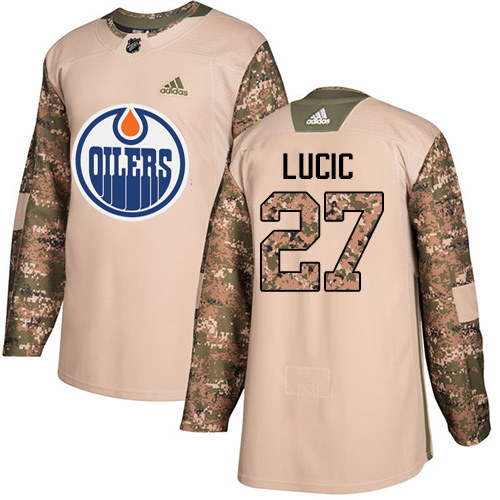 Adidas Oilers #27 Milan Lucic Camo Authentic Veterans Day Stitched NHL Jersey - Click Image to Close